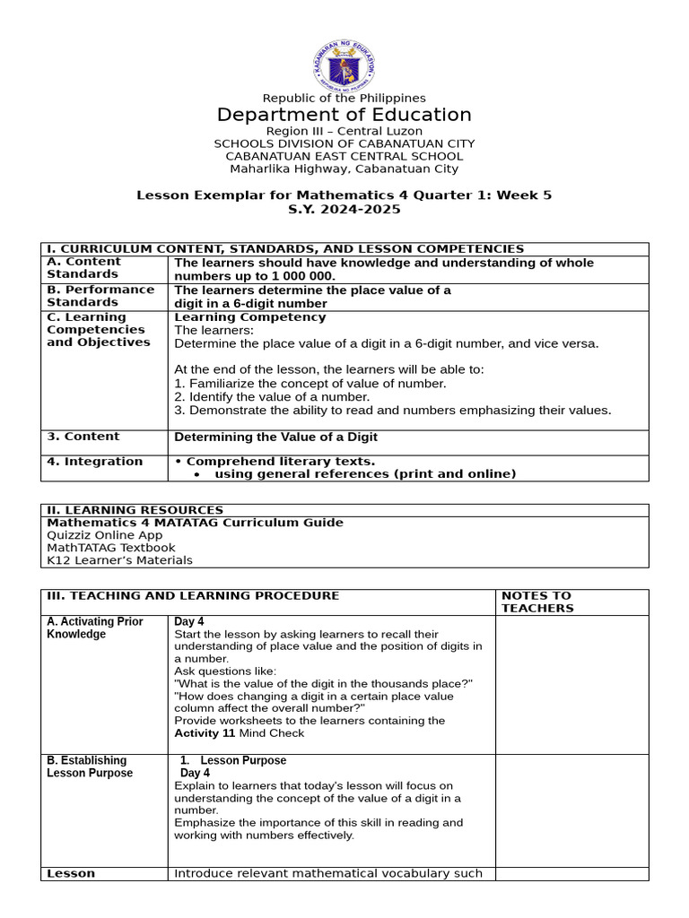 COT 1 Q1 Mathematics-4-W6 | PDF | Learning | Cognitive Psychology