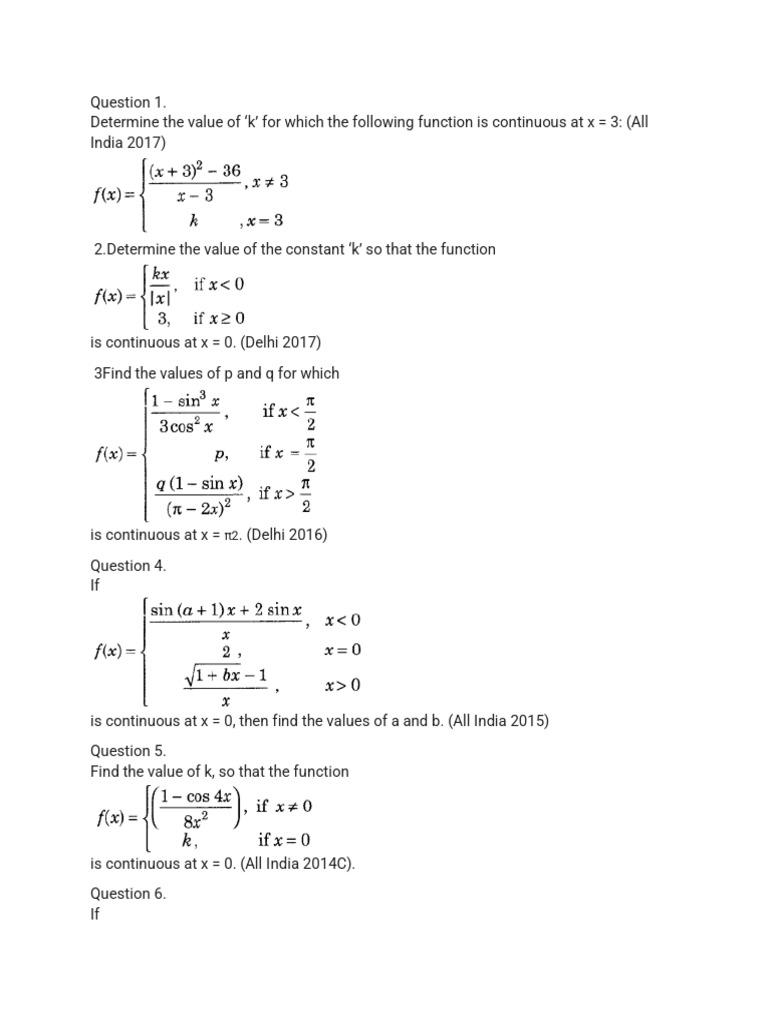 Continuity Imp Ques | PDF