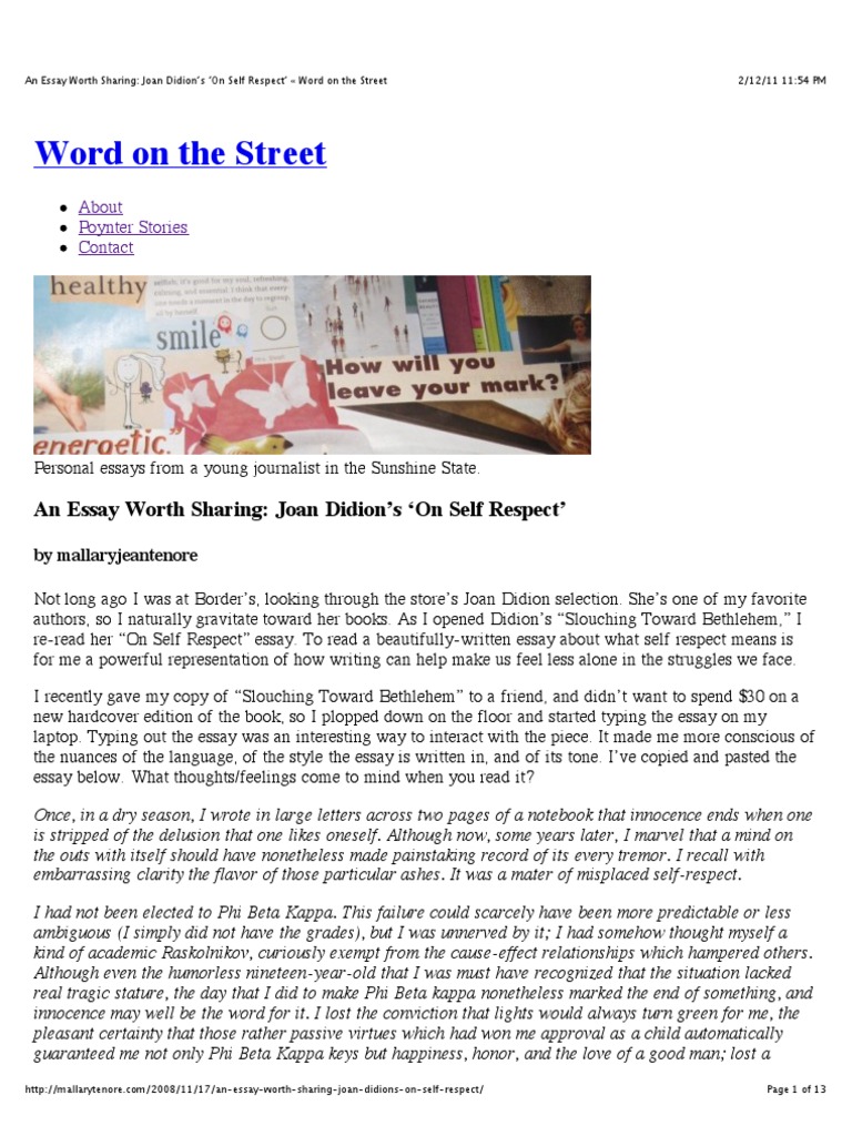 An Essay Worth Sharing - Joan Didion's On Self Respect' Word On The ...