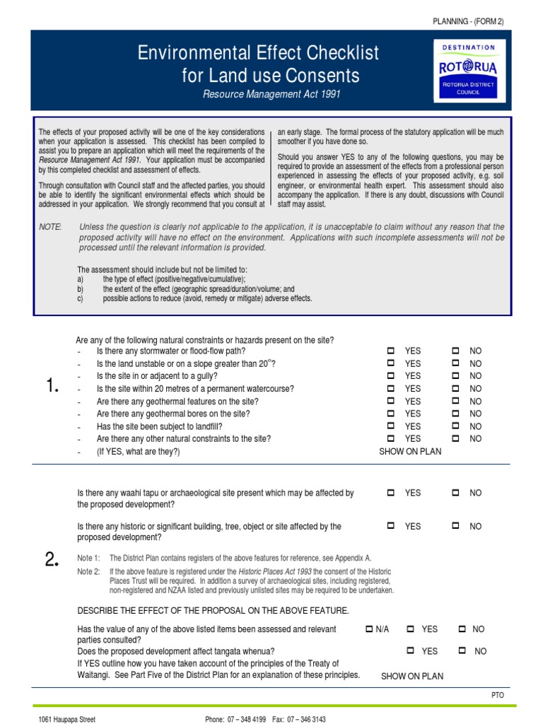 Environmental Effect Checklist for Consents | PDF | Natural Environment ...