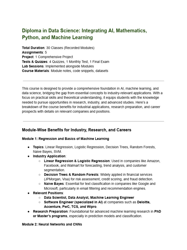 Diploma in Data Science: Integrating AI, Mathematics, Python, and ...