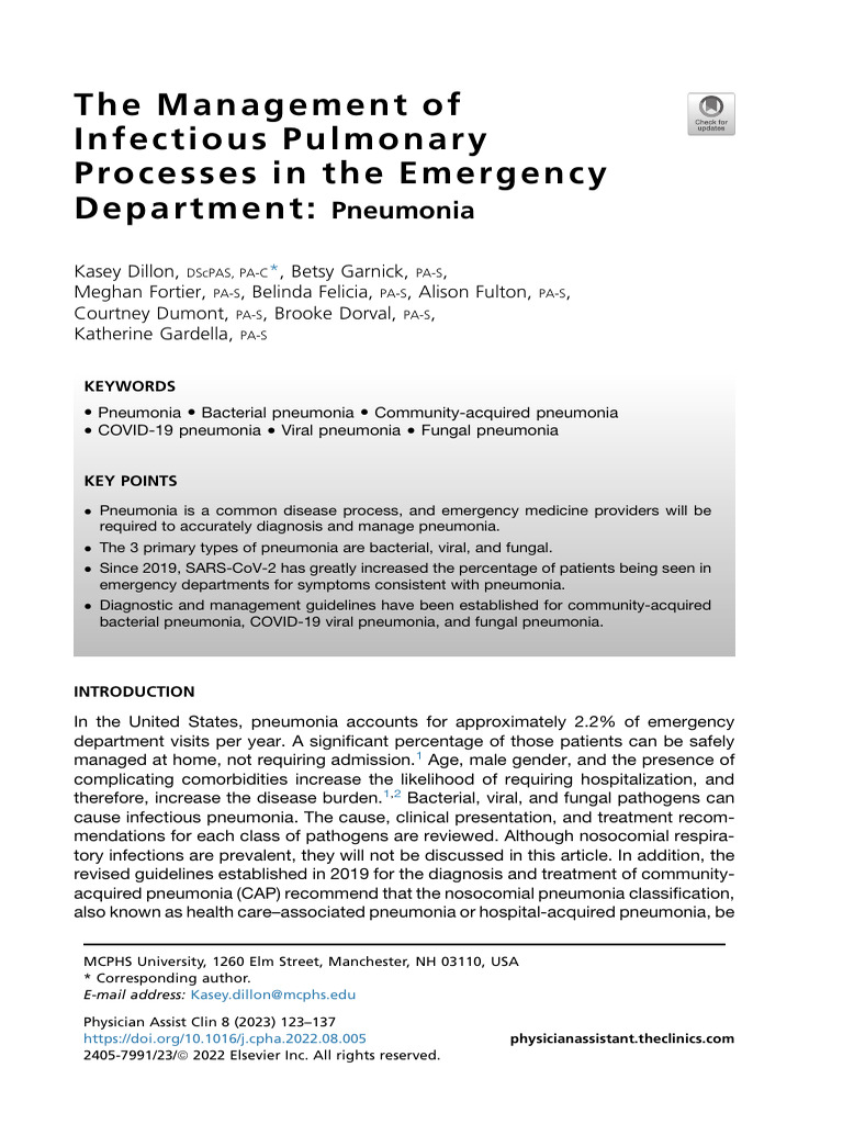 Management of Pneumonia in ED | PDF | Pneumonia | Infection