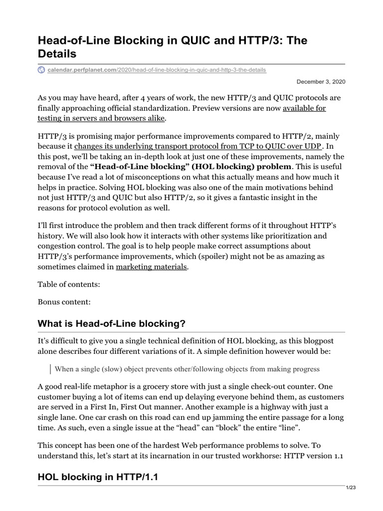 Understanding HOL Blocking in HTTP/3 | PDF | Transmission Control ...