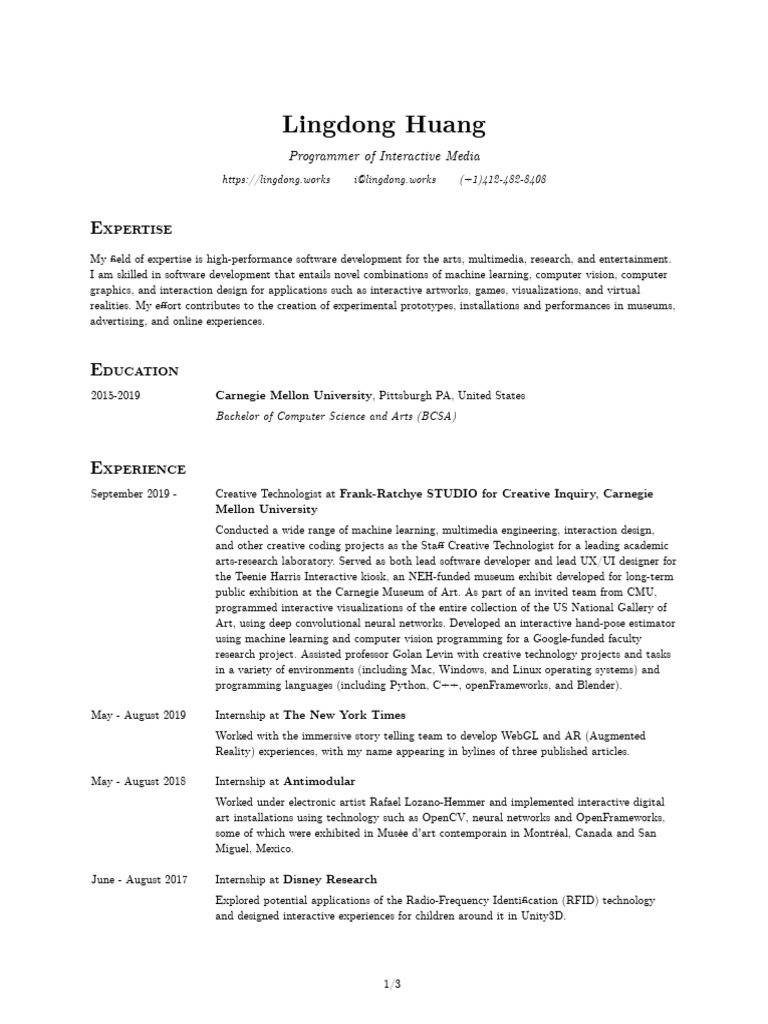 CV Lingdong | PDF | Carnegie Mellon University | Computer Programming
