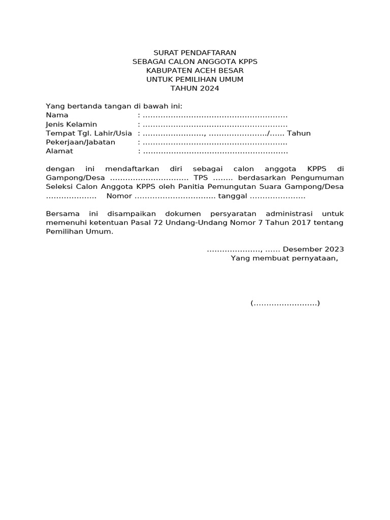 FORM Pendaftaran KPPS | PDF | Olahraga & Rekreasi | Griya & Taman