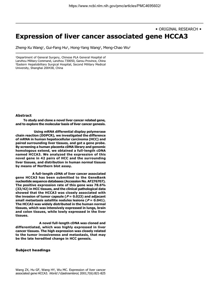 Expression of Liver Cancer Associated Gene HCCA3 | PDF | Complementary ...