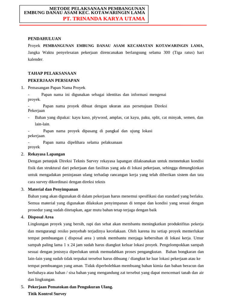 Pelaksanaan Pembangunan Embung Danau Asam | PDF | Komputer