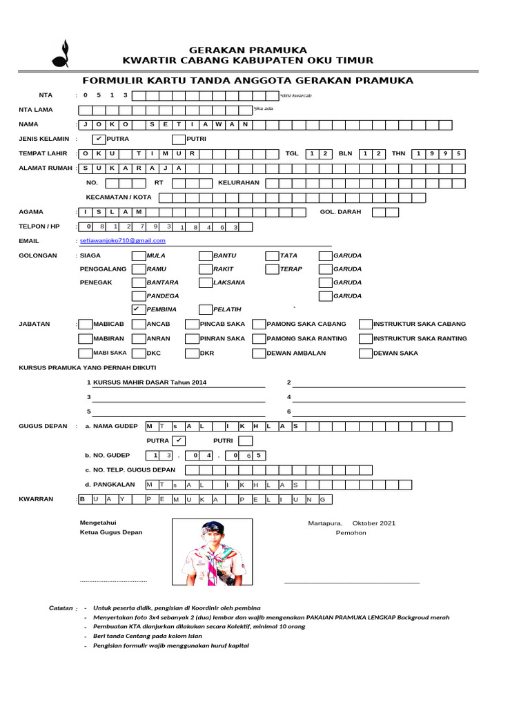 Panduan Pengisian KTA Pramuka SD | PDF