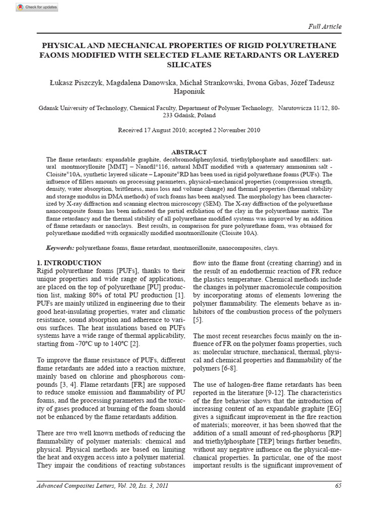 Physical and Mechanical Properties of Rigid Polyurethane Faoms Modified ...