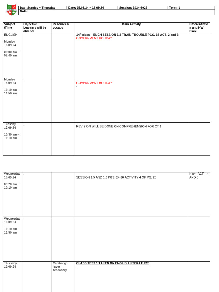 English Class Schedule: Sept 2024 | PDF | Foreign Language Studies