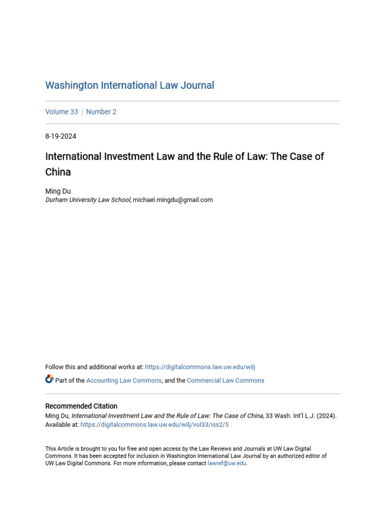 International Investment Law and The Rule of Law - The Case of Chi ...