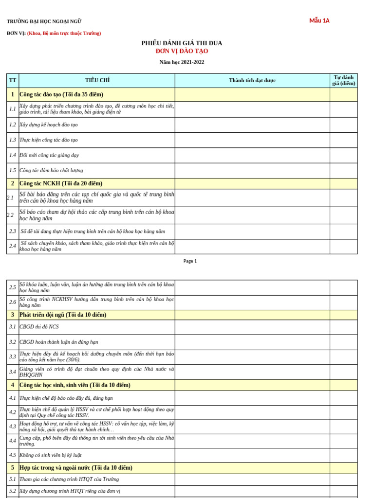 Phu Luc 1 Mau Ke Khai TDKT 2021-22 | PDF