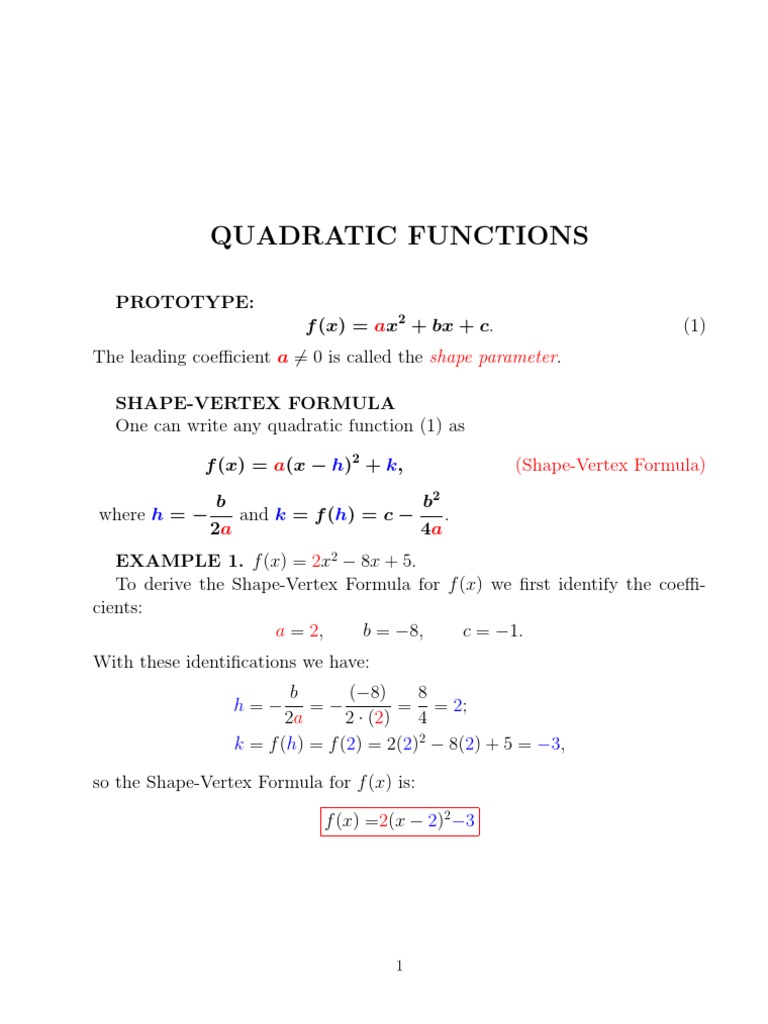Quadratic Function Pdf Quadratic Equation Equations