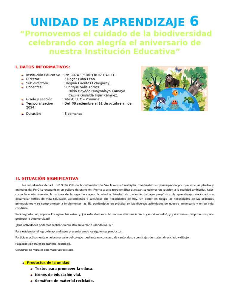 4° Grado Unidad de Aprendizaje 6 Setiembre | PDF | Aprendizaje ...