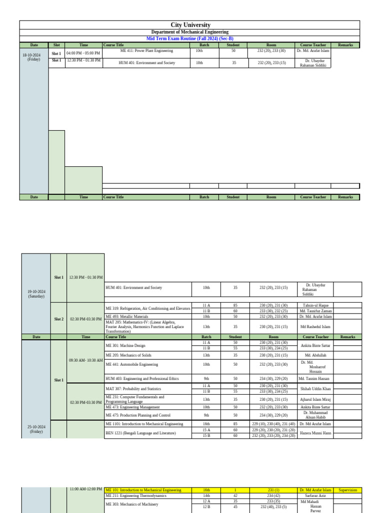 Fall 2024 Mid Term Exam Schedule | PDF | Applied And Interdisciplinary ...
