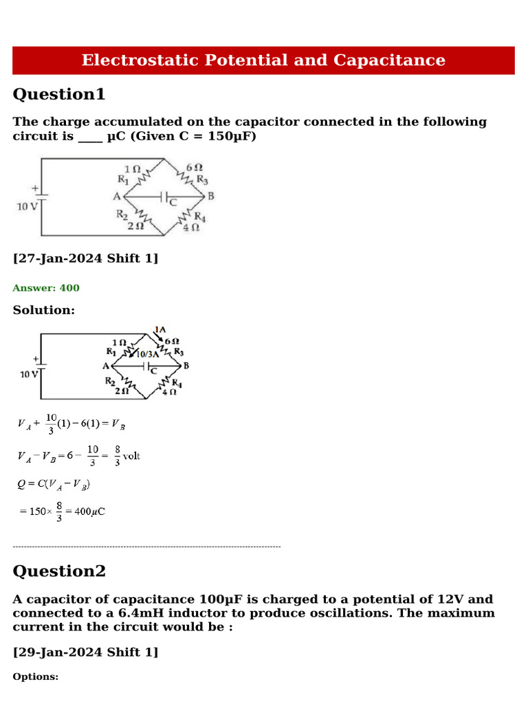 Capacitor Charge and Inductor Current Analysis | PDF | Capacitor ...