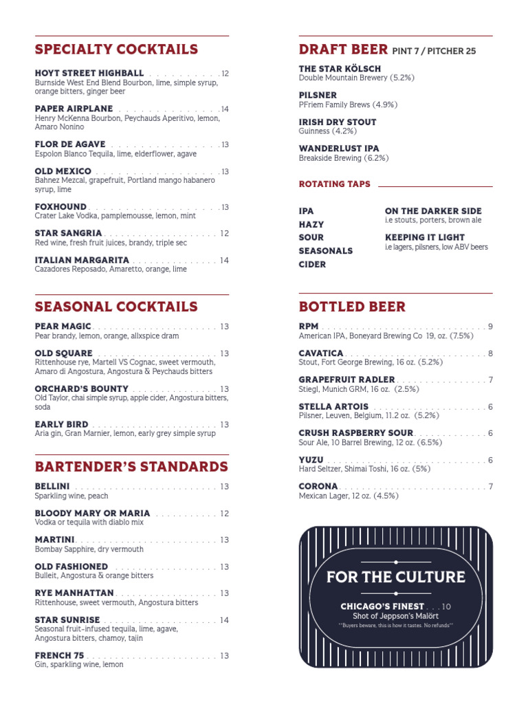 Portland Drinks Menu 112823 | PDF | Beer | Fermented Drinks