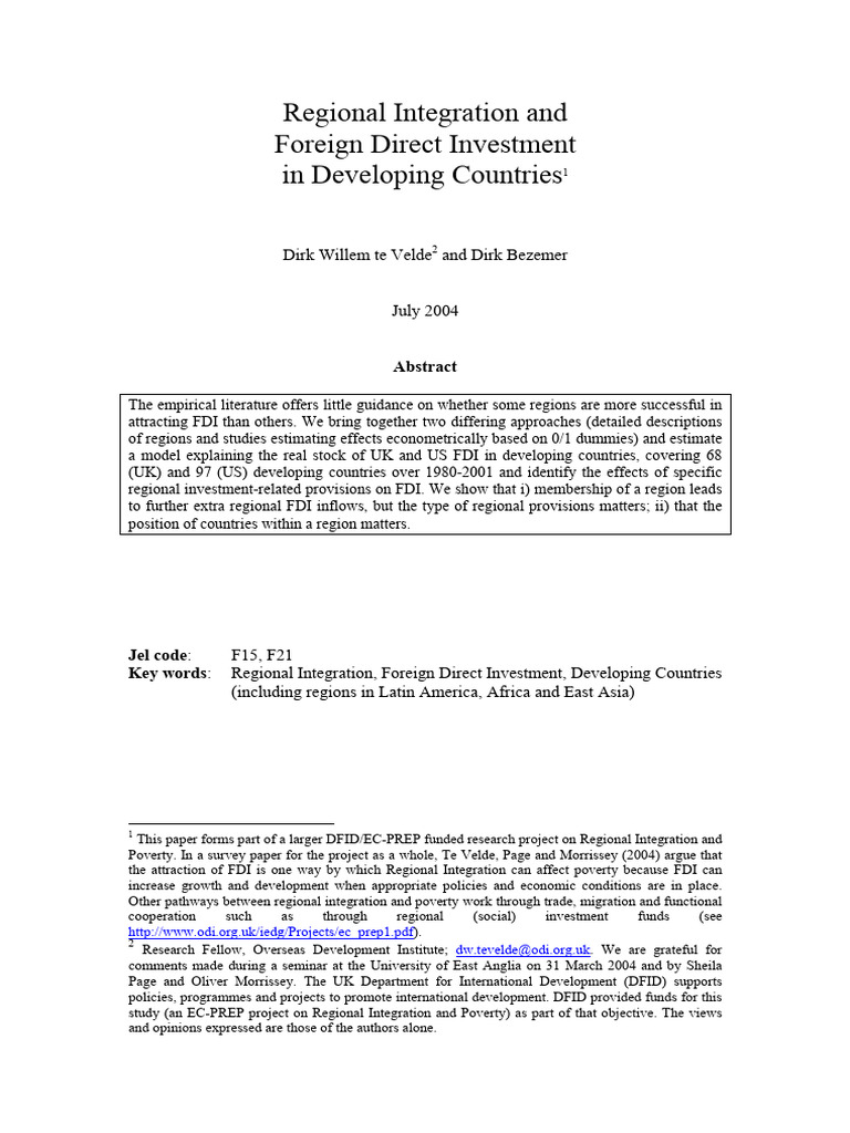 Regional Integration and Foreign | PDF | Foreign Direct Investment ...