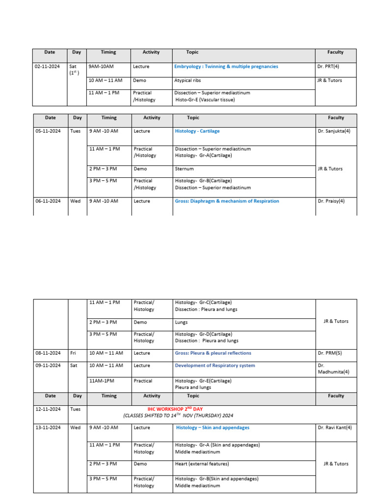 1ST Semester Anatomy MBBS 2024 Nov 2024 MBBS Schedule | PDF | Lymphatic ...