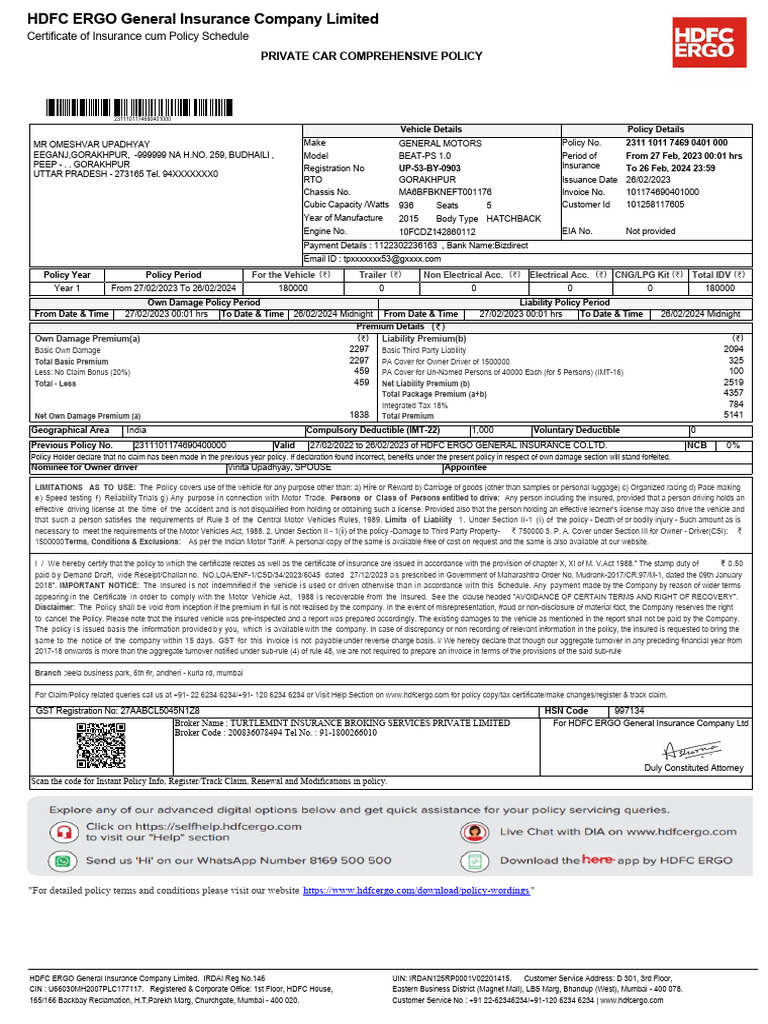 Policy Document 2311101174690401 | PDF | Insurance | Deductible