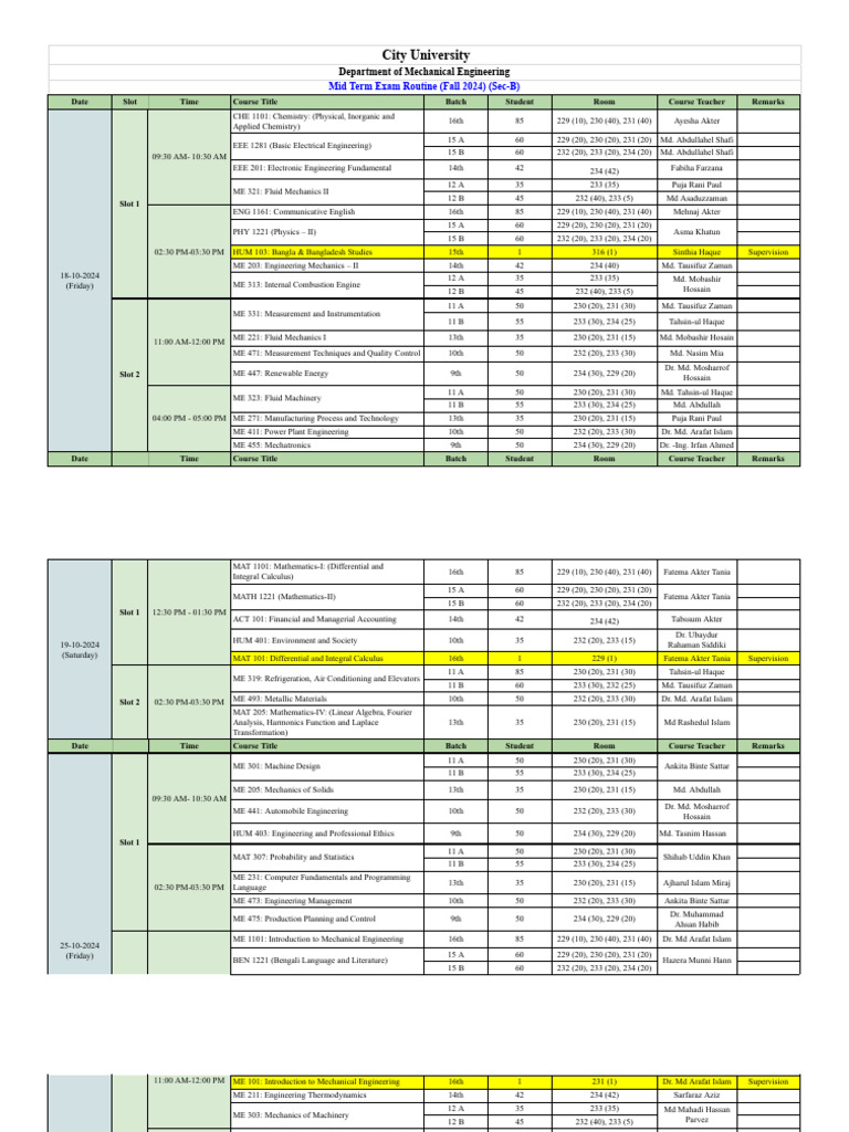 Fall 2024 Mechanical Engineering Exam Schedule | PDF | Laplace ...