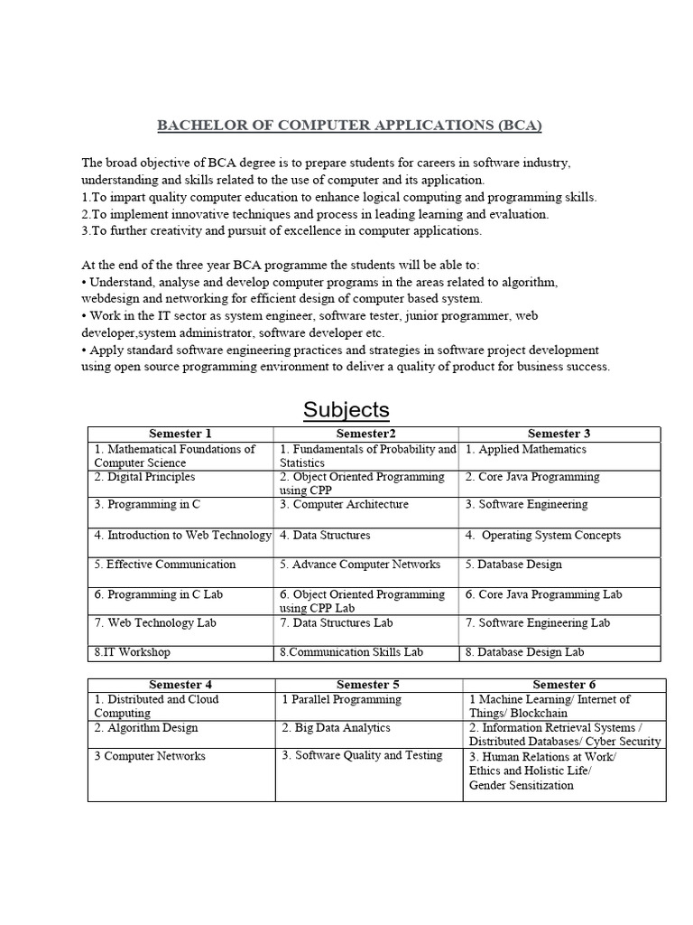 BCA Subjects Overview and Curriculum | PDF | Computer Programming ...