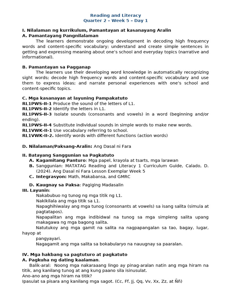 Reading and Literacy Quarter 2 - Week 5 - Day 1 | PDF