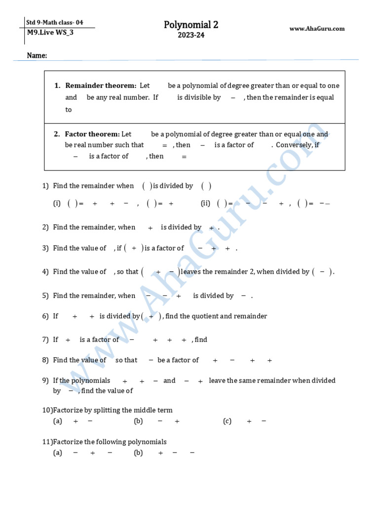QRwL3 M9 Polynomial WS2 | PDF | Teaching Methods & Materials