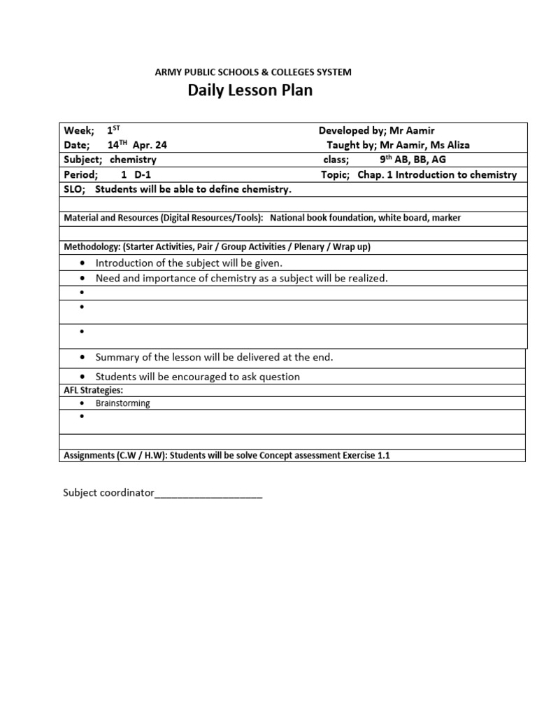 9th Grade Chemistry Lesson Plans | PDF | Chemical Elements | Lesson Plan