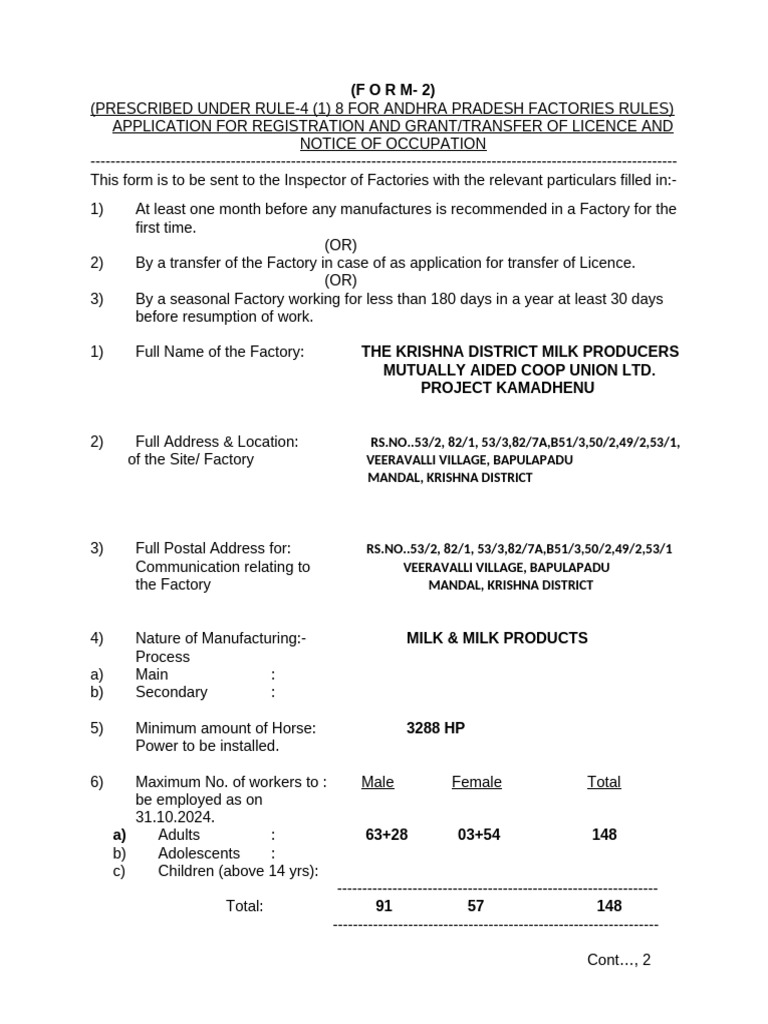Form 2 Application for Factory License | PDF
