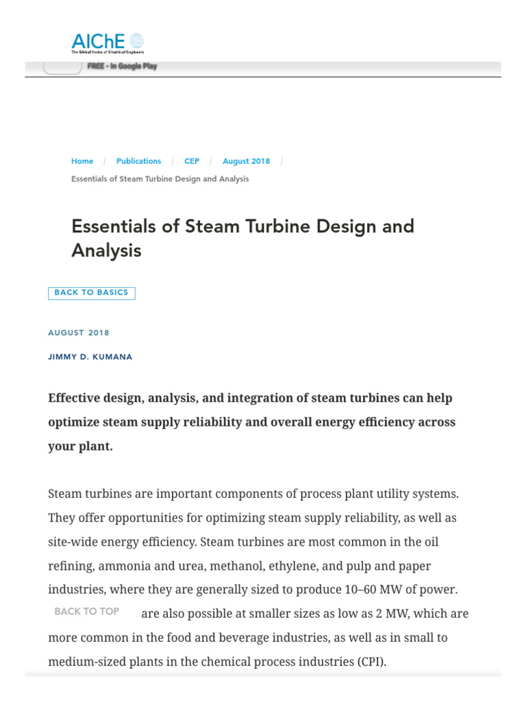 Essentials of Steam Turbine Design and Analysis - AIChE | PDF ...