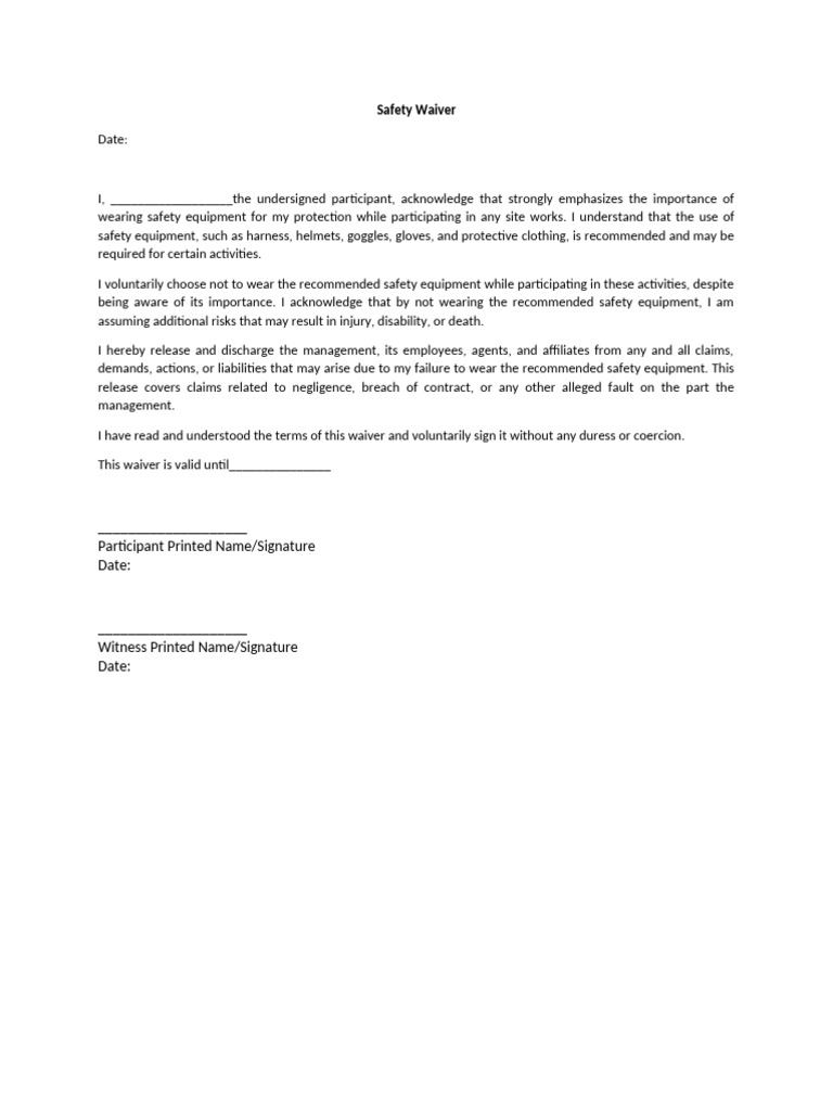 Format - Safety Waiver | PDF