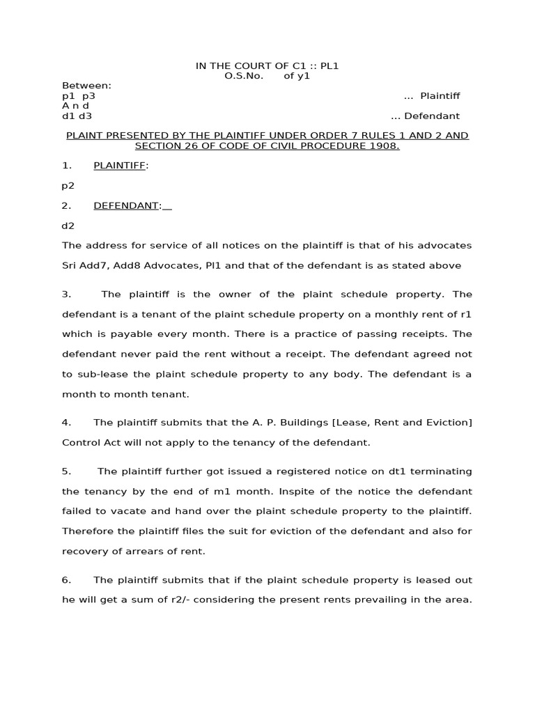 Plaintiff's Eviction Suit Details | PDF | Lease | Lawsuit