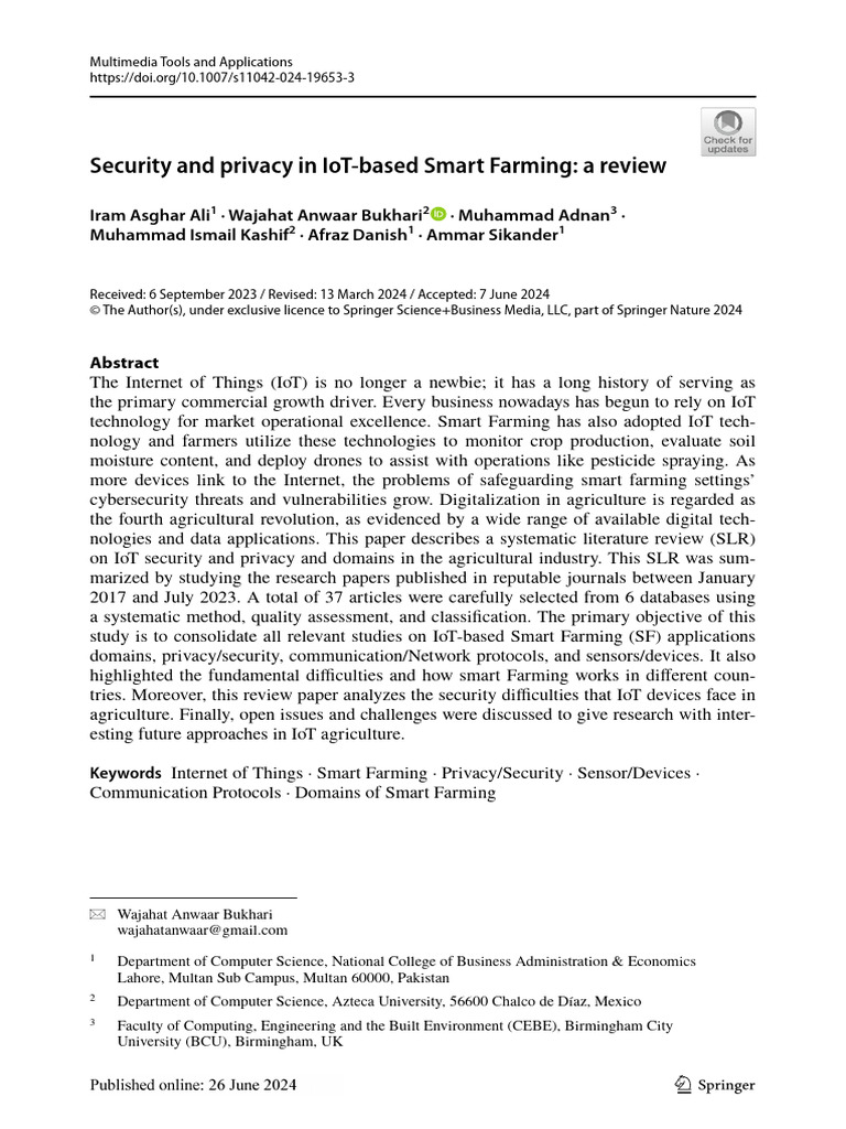 Security and Privacy in Iot Based Smart Farming: A Review | PDF ...
