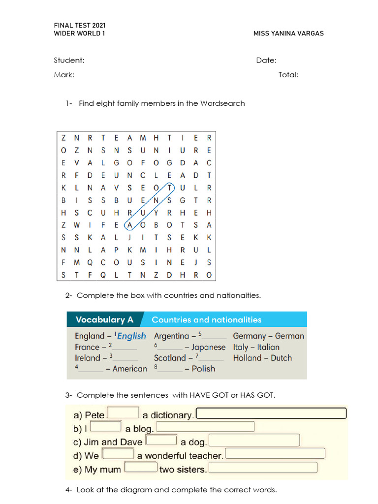 Wider World 1 Final Test 2021 | PDF