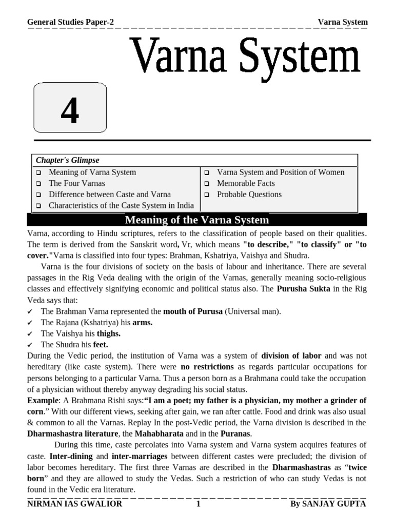 Understanding the Varna System | PDF | Caste