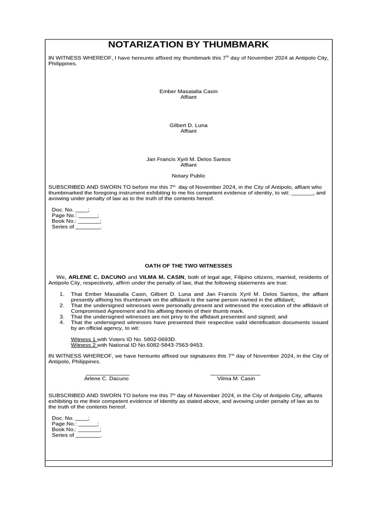 Affidavit of Thumbmark Notarization | PDF | Affidavit | Common Law