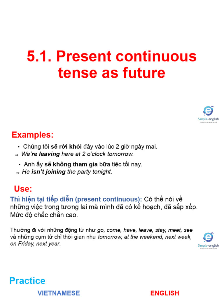 Present Continuous Tense As Future | PDF
