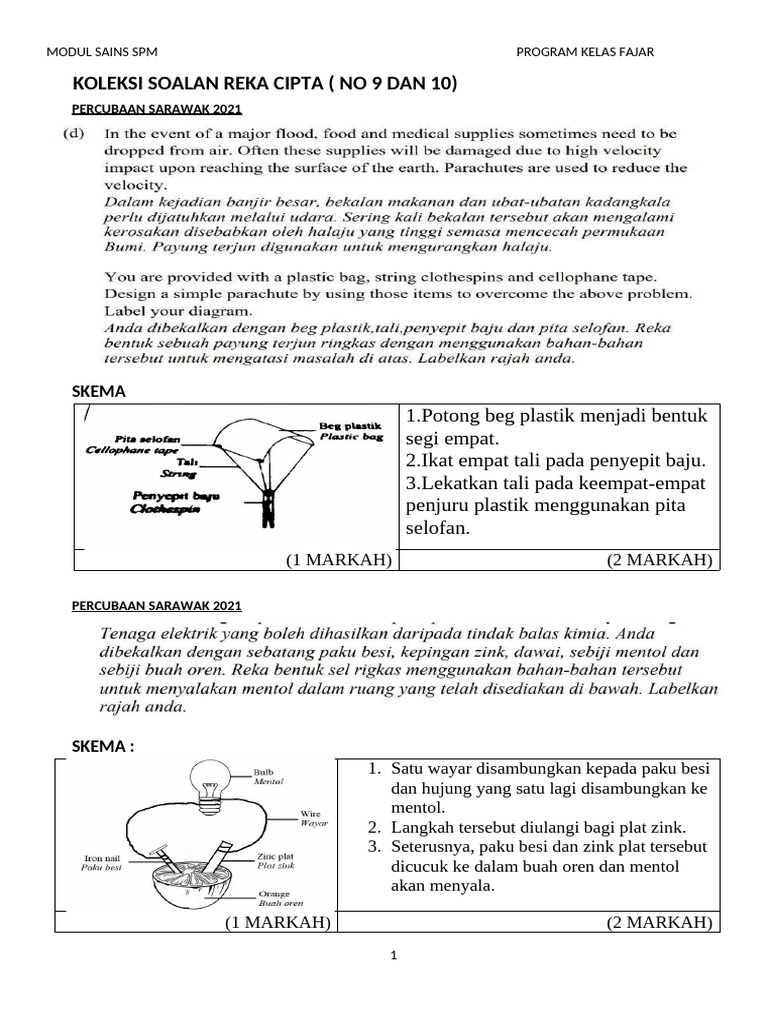 Soalan Reka Cipta Sains SPM 2021 | PDF