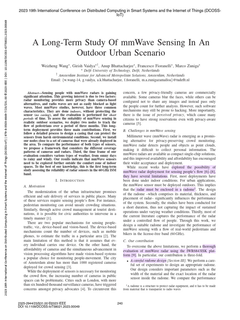 Long-Term mmWave Sensing Study Outdoors | PDF | Radar | Extremely High ...