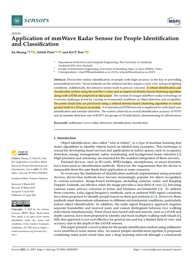 Application of Mmwave Radar Sensor For People Iden | PDF | Deep ...