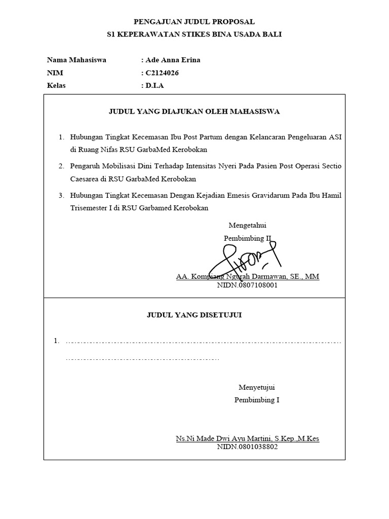 Judul Proposal S1 Keperawatan Anna Ade | PDF