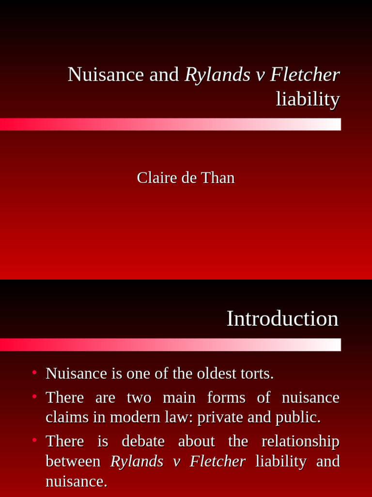 Nuisance and Rylands V Fletcher | PDF | Justice | Crime & Violence