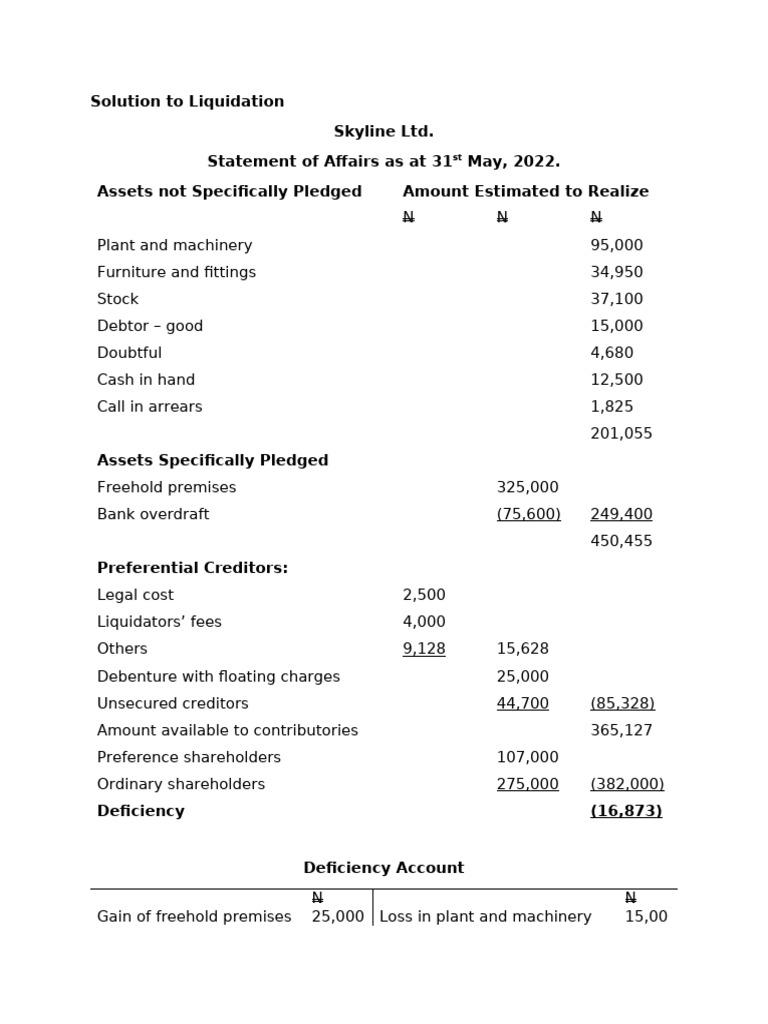 Skyline Ltd. Liquidation Statement 2022 | PDF | Debenture | Stocks