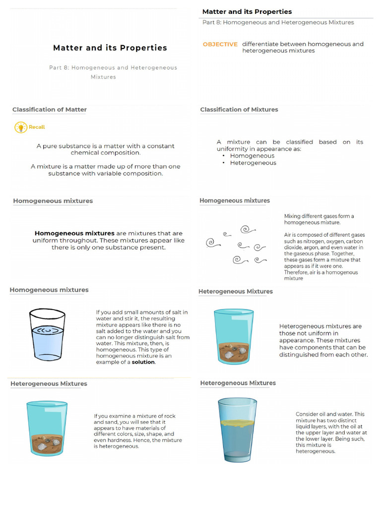 Part 8 Homogeneous and Hetergeneous Mixtures | PDF