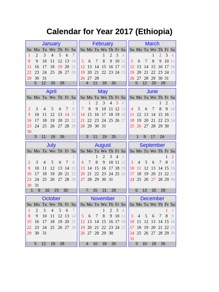 Calendar For Year 2017 | PDF