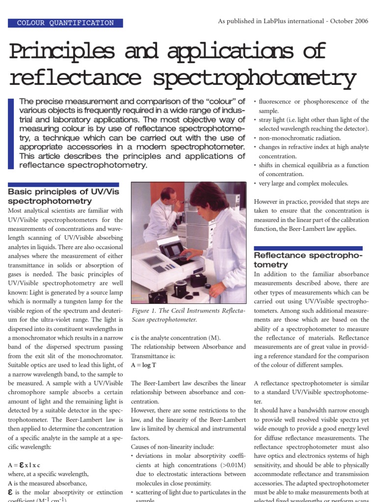 Reflectance Spectrophotometry PDF Spectrophotometry Ultraviolet