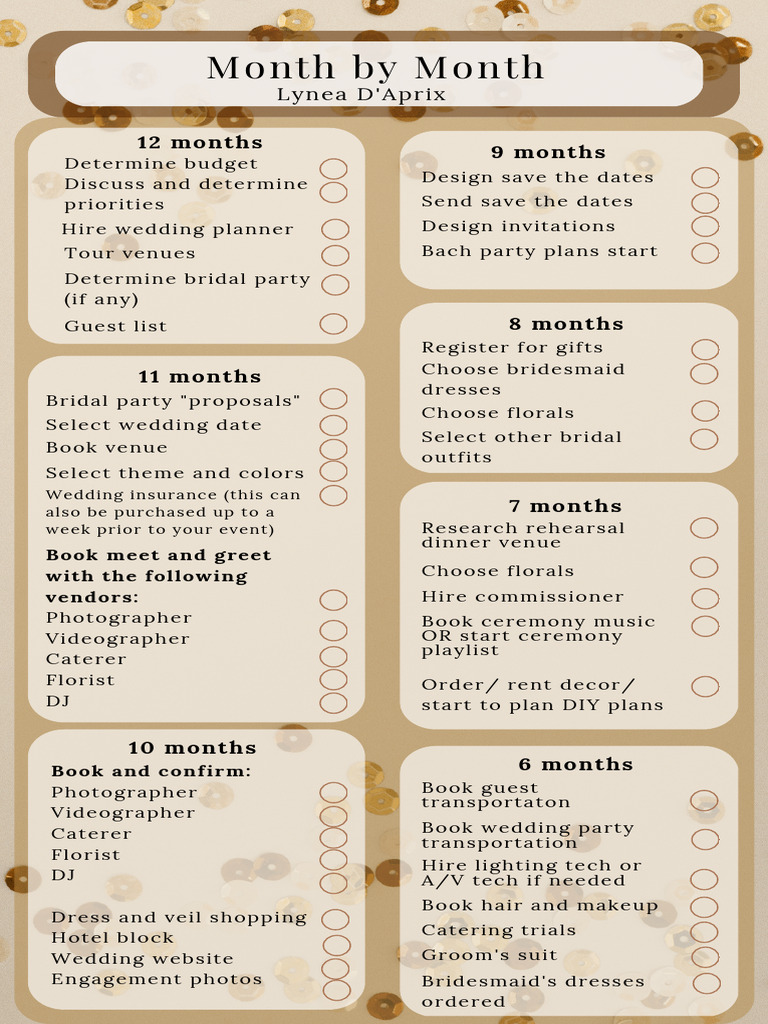 Month by Month Wedding Planning With Lynea D'Aprix | PDF | Wedding ...