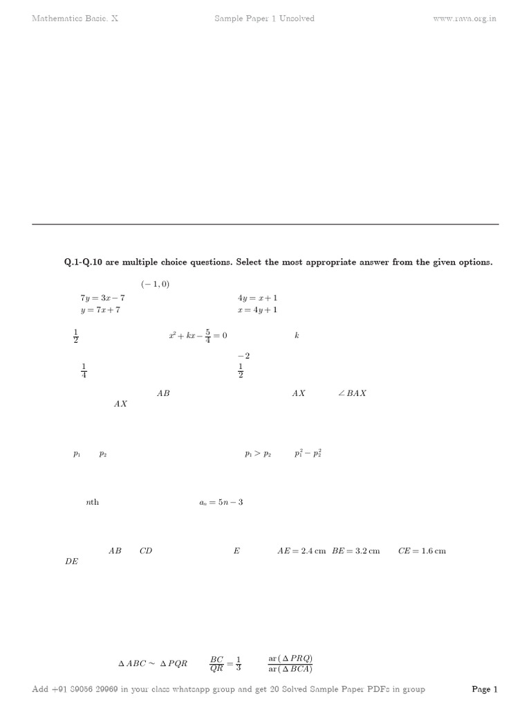 Class X Mathematics Basic Sample Paper | PDF | Circle | Sphere