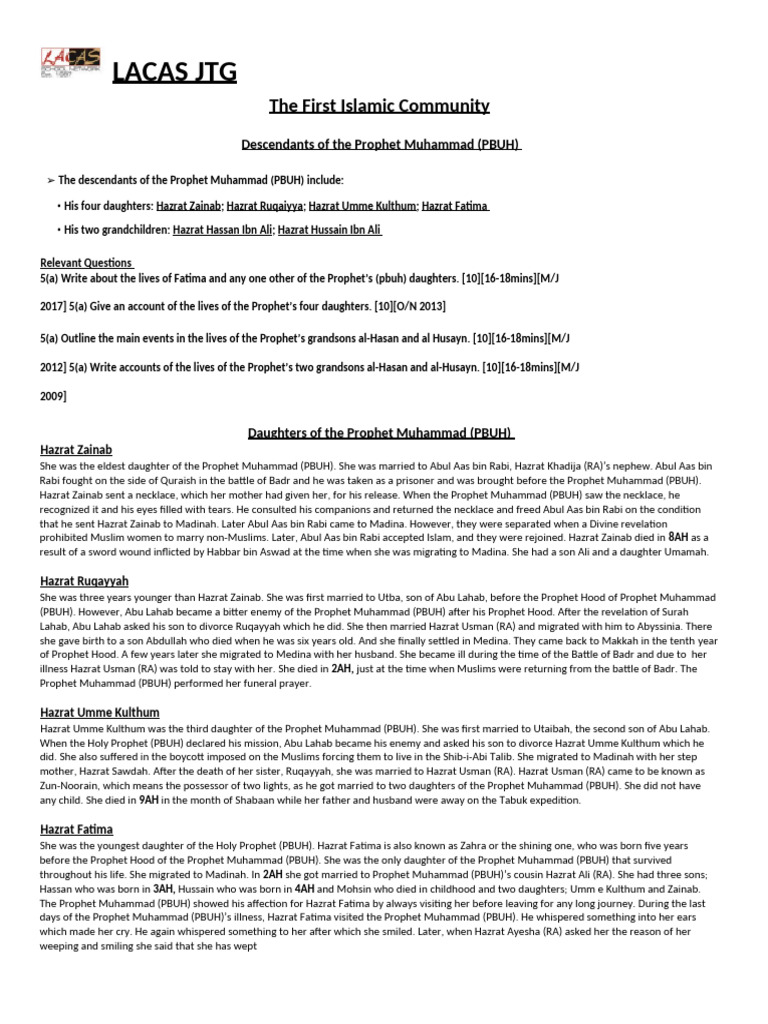 Prophet Muhammad's Descendants | PDF | Husayn Ibn Ali | Muhammad